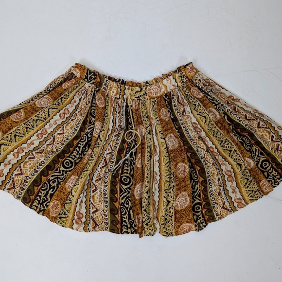 Abstract Mini Skirt Circle Indian Drawstring Mid Low High Rise Short Flowy - Picture 2 of 8